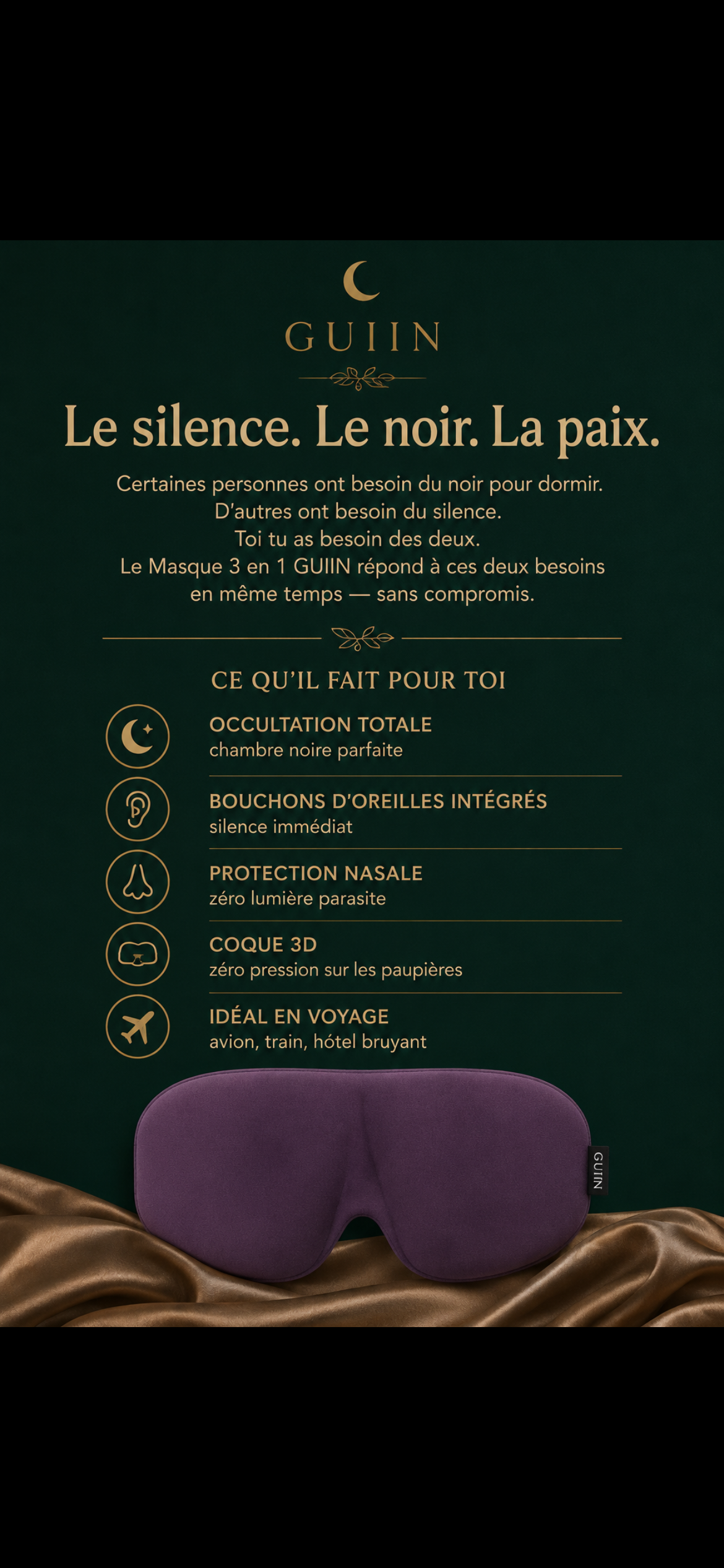 GUIIN Silence™ — Masque 3-en-1 obscurité totale