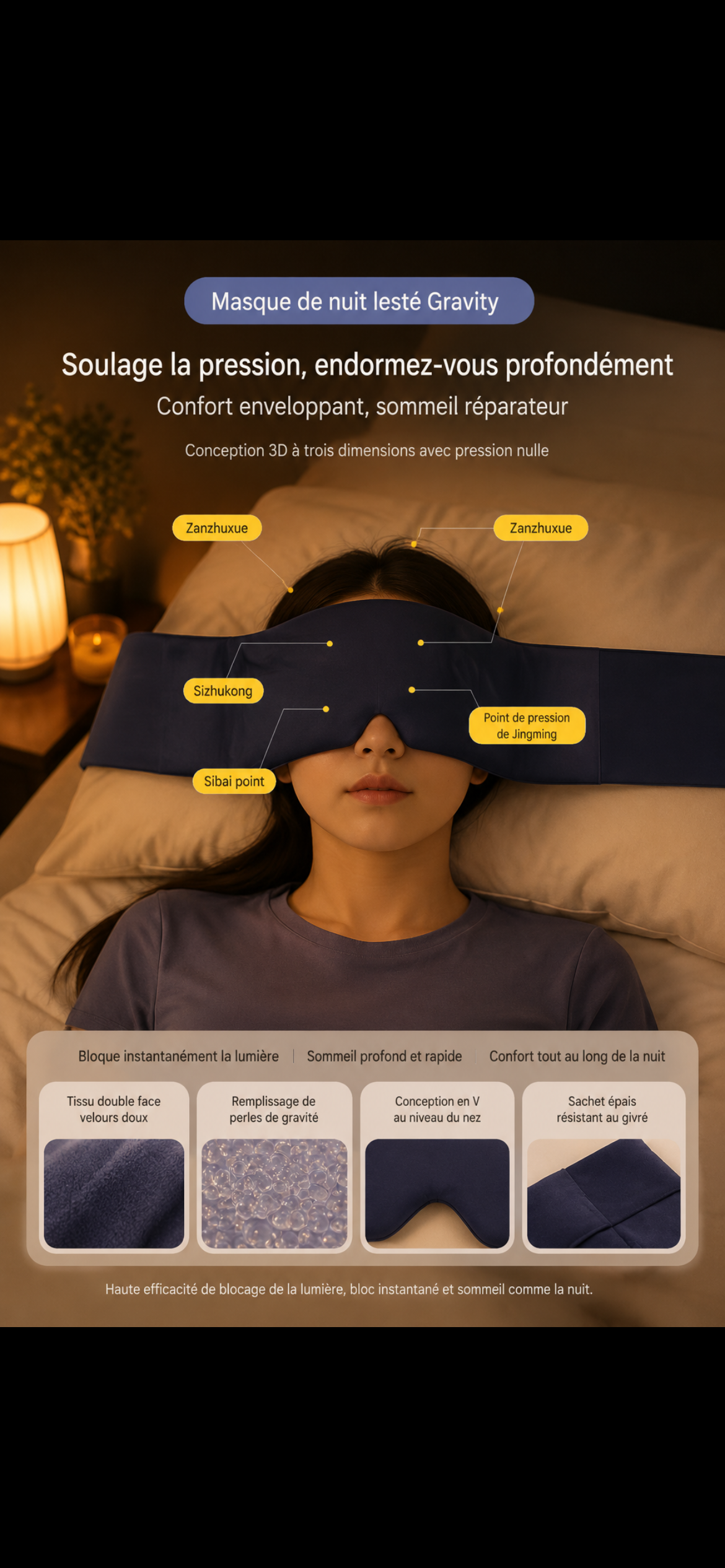 GUIIN Gravity™ — Masque de nuit lesté 3D | Sommeil profond & occultation totale